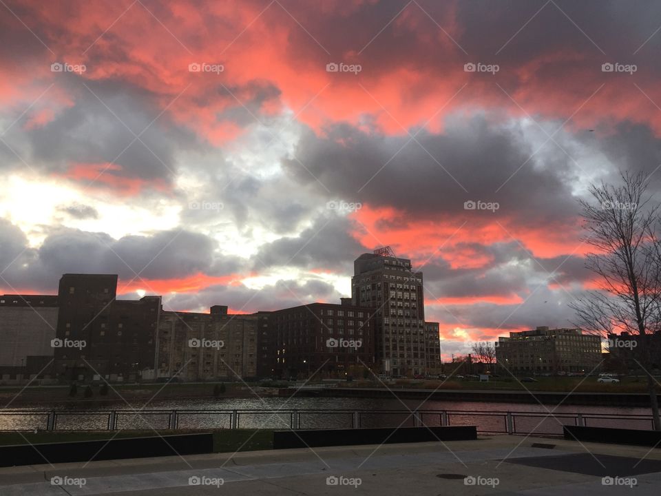iPhone photo of red clouds during sunrise in Milwaukee, Wisconsin