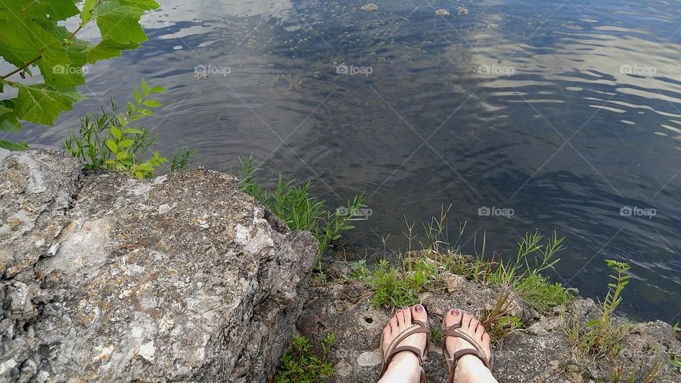 river scape with feet