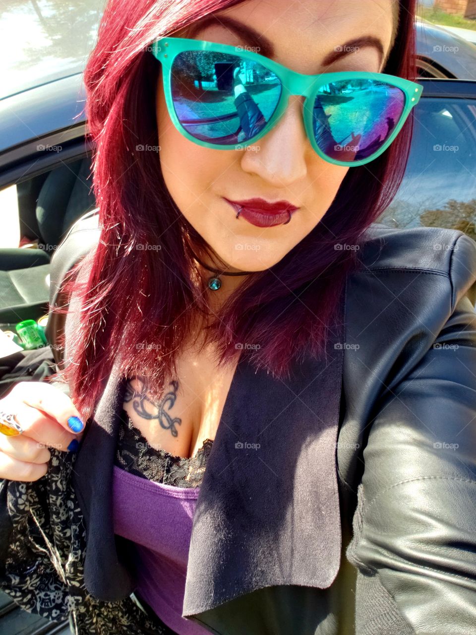 Fierce Red Hair & Turquoise Sunglasses
