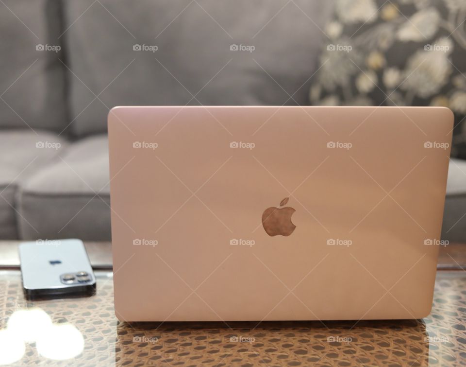 Rose Gold Mac Book Air with iPhone 12 Pro Max