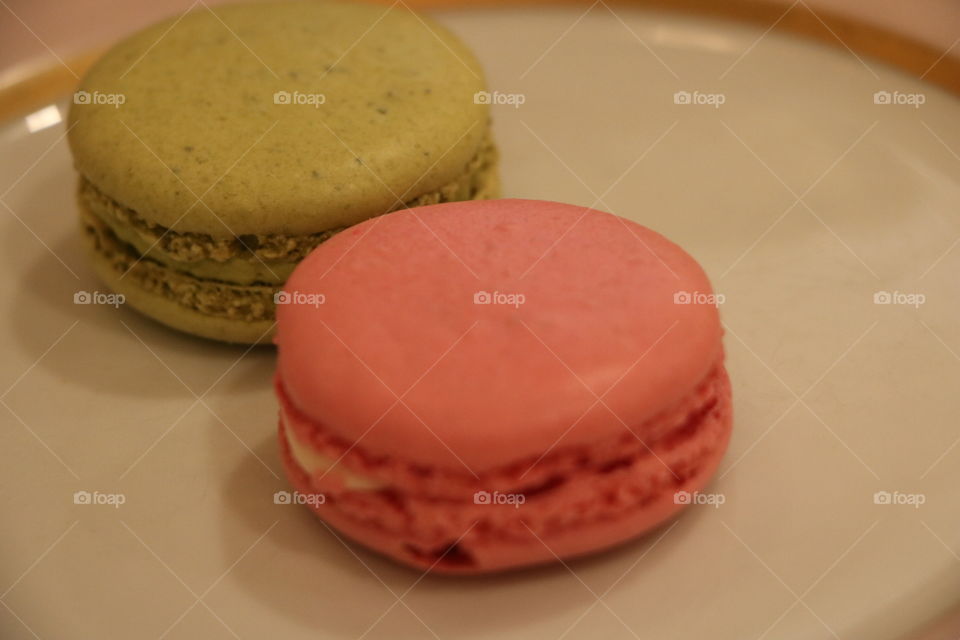 Macaroons on a white plate 