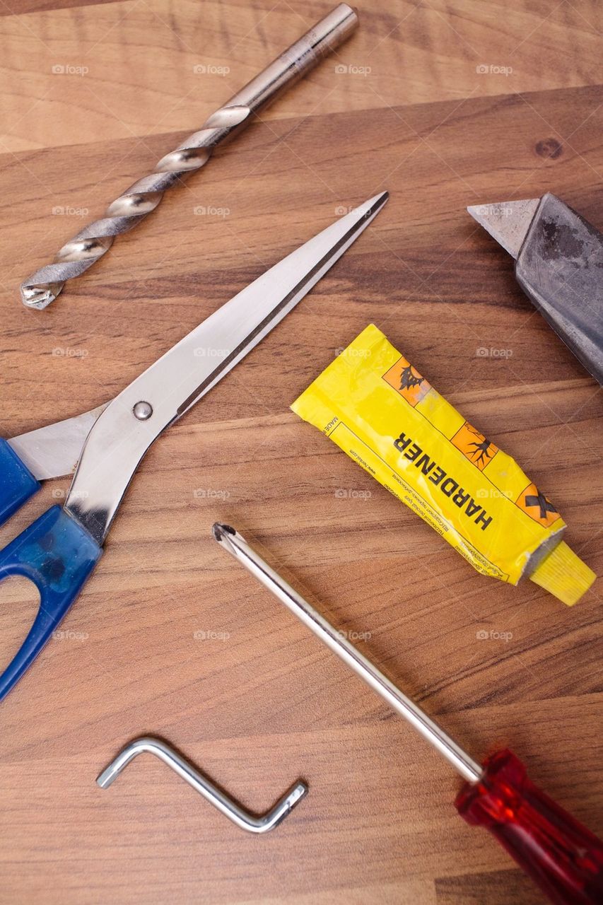 Tools on a wooden surface