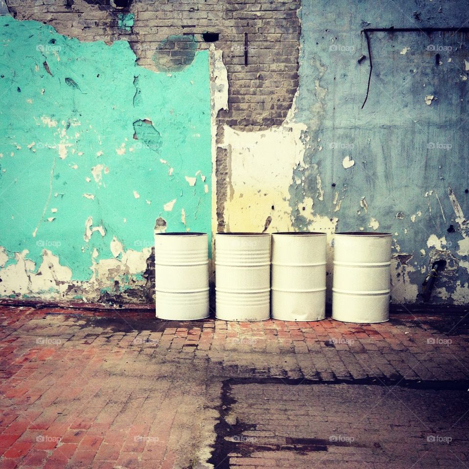 Four barrels and a white heart. Whilst in Tallinn, Estonia I came across these barrels. The colours of the wall behind them make an interesting setting.
