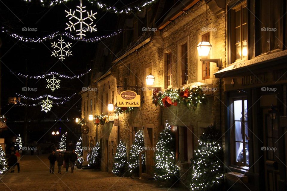 Beautifuly decorated for winter holidays street of an old city