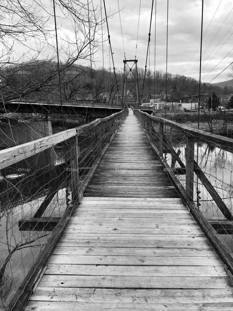 Old wooden swinging bridge in Buchanan VA 