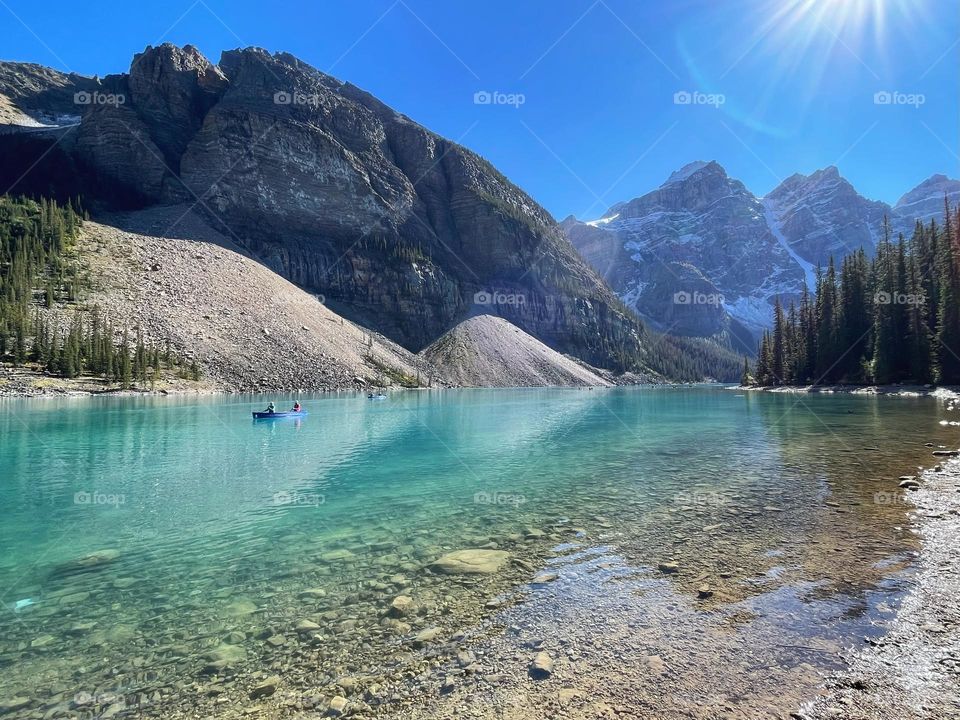 Mountain view from the shore of Moraine lake