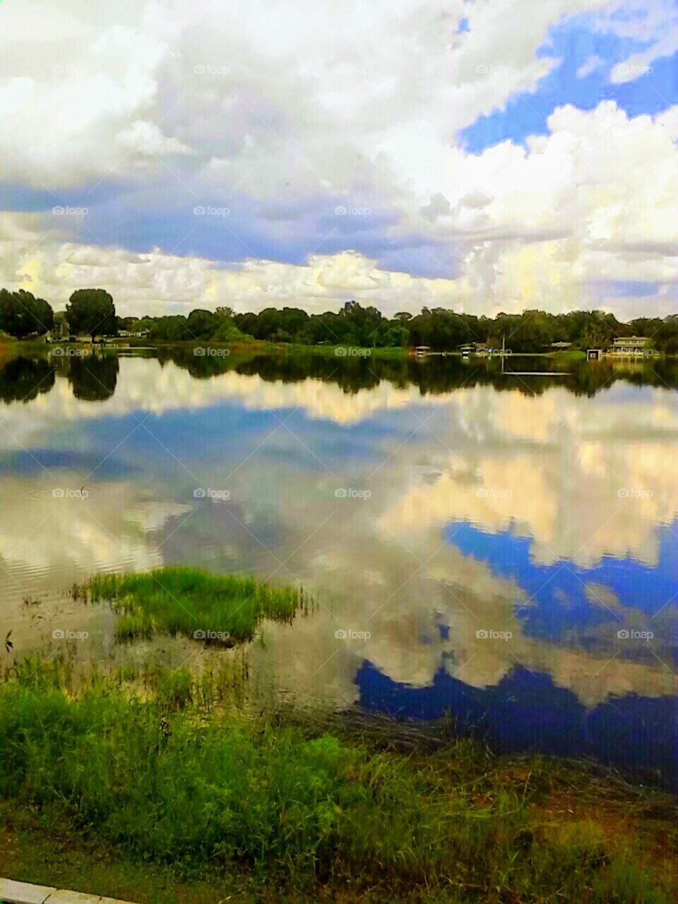 beautiful cloud reflections on lake in florida