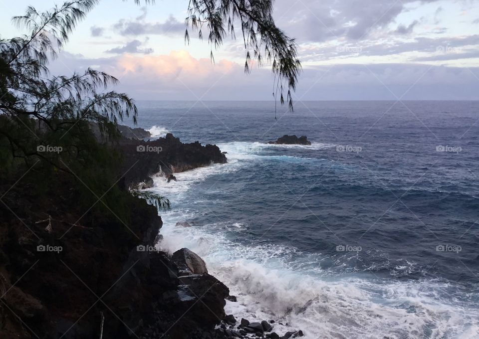 Ocean waves at dusk