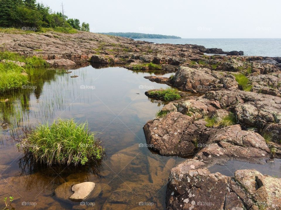Rock pools on Lake Superior. The waves crash so high, they leave little pools of life along the rocky shoreline of Lake Superior.