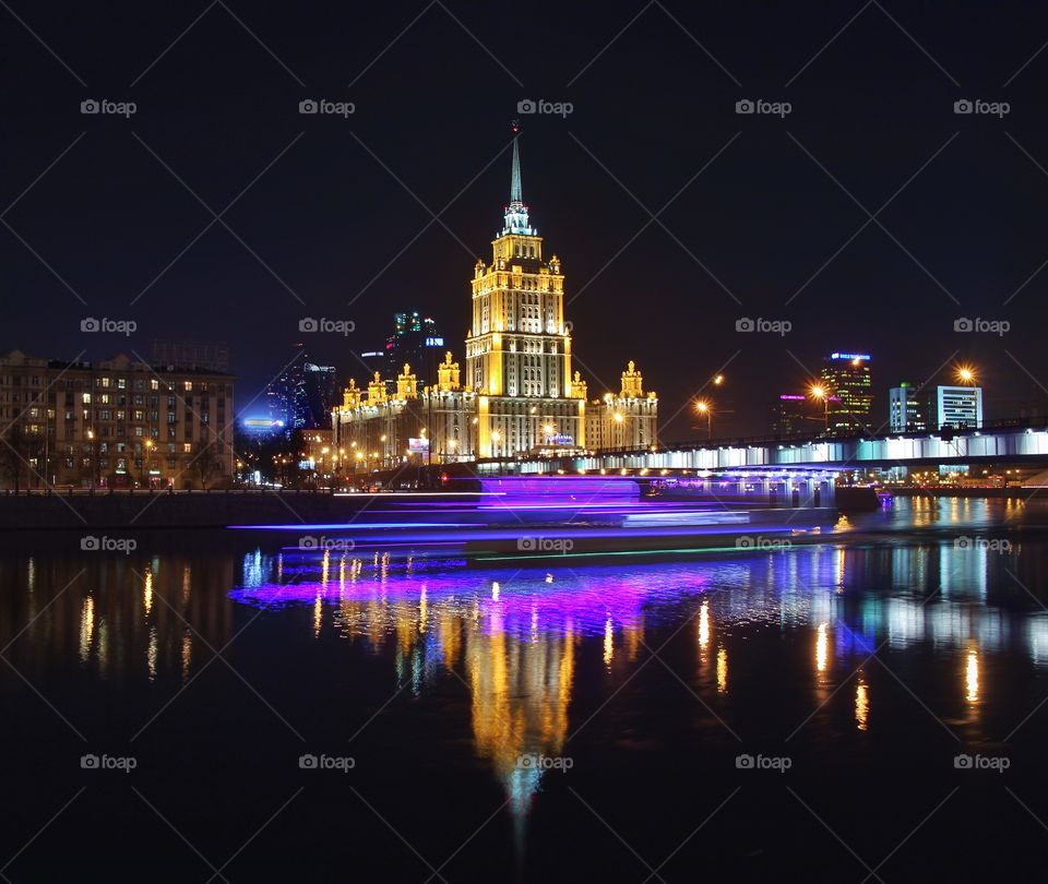 long exposure night city river view