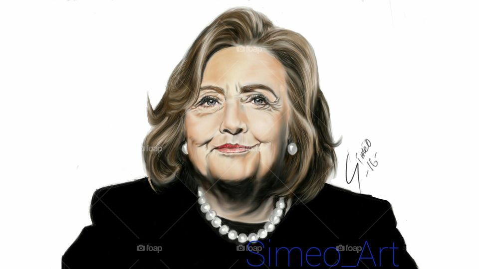 Drawing Hillary on  a Smartpho. as you know I love drawing,  I did this on my phone line me Simeo_Art on facebook thanks for the rating.