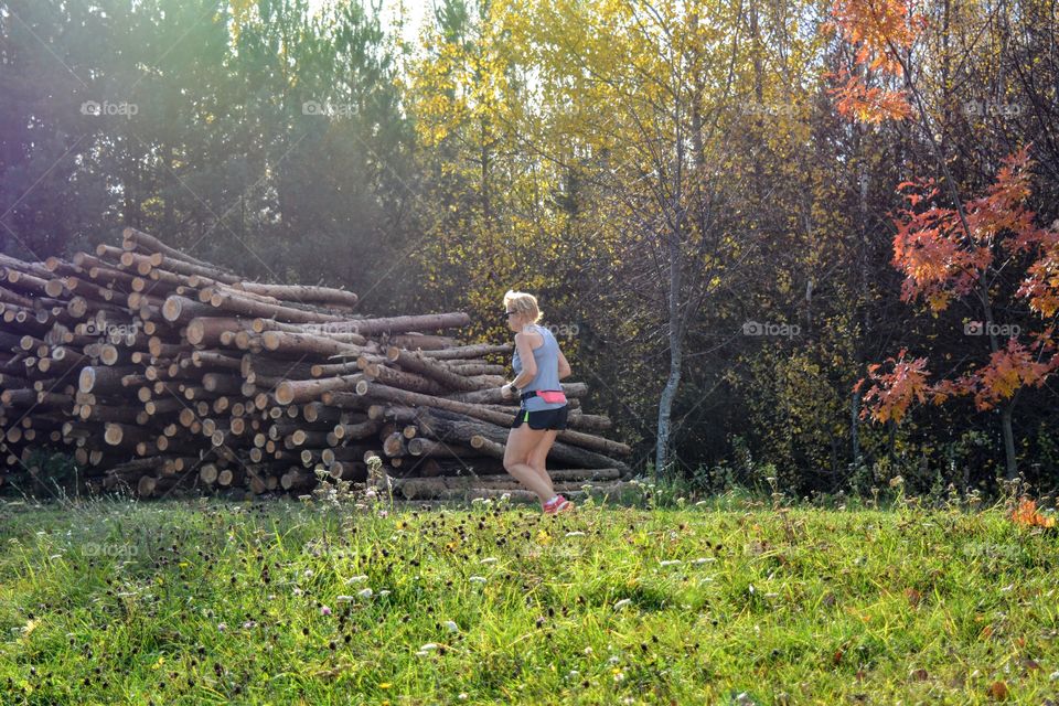 woman running, sport time, nature landscape, social distance