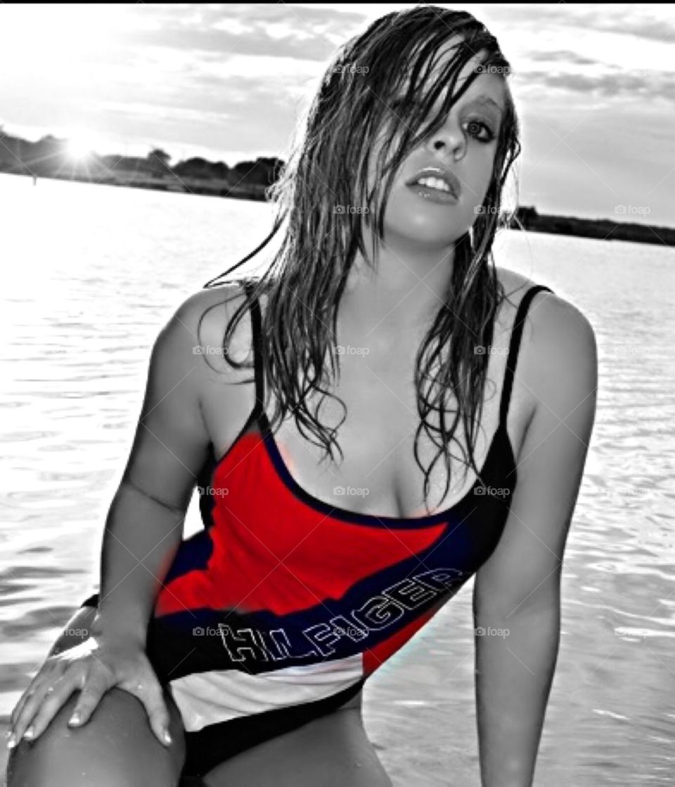 B&W swimsuit on the lake