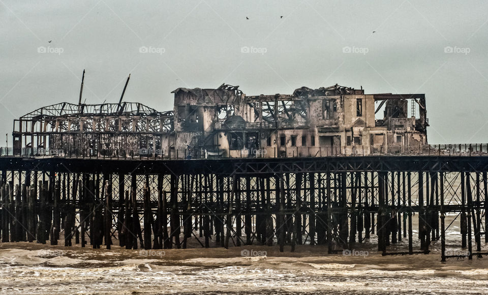 The aftermath of Hastings pier fire, October 2010, UK 