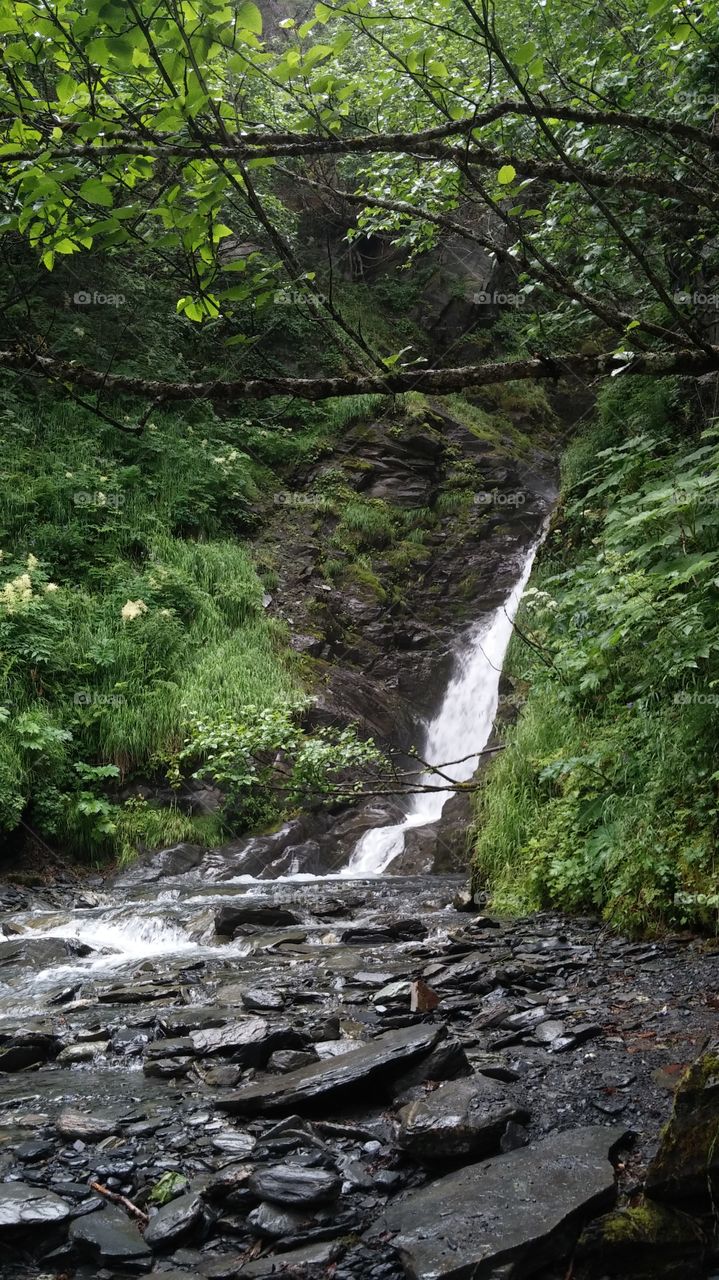 Secret Waterfall. A secrer waterfall found in the mountains around Valdez, Alaska.