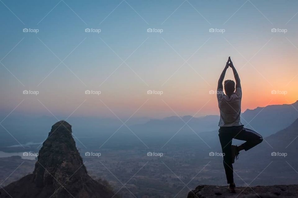 Morning sports in the mountains with sunshine