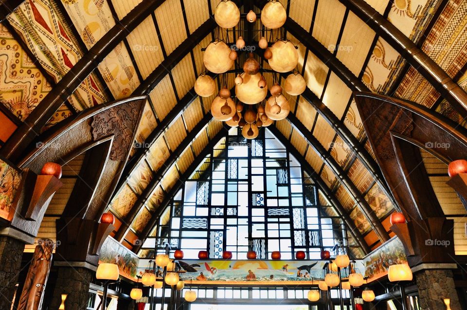 Stunning ceiling and stained glass windows in resort are chock full of rectangles and other beautiful shapes!! 
