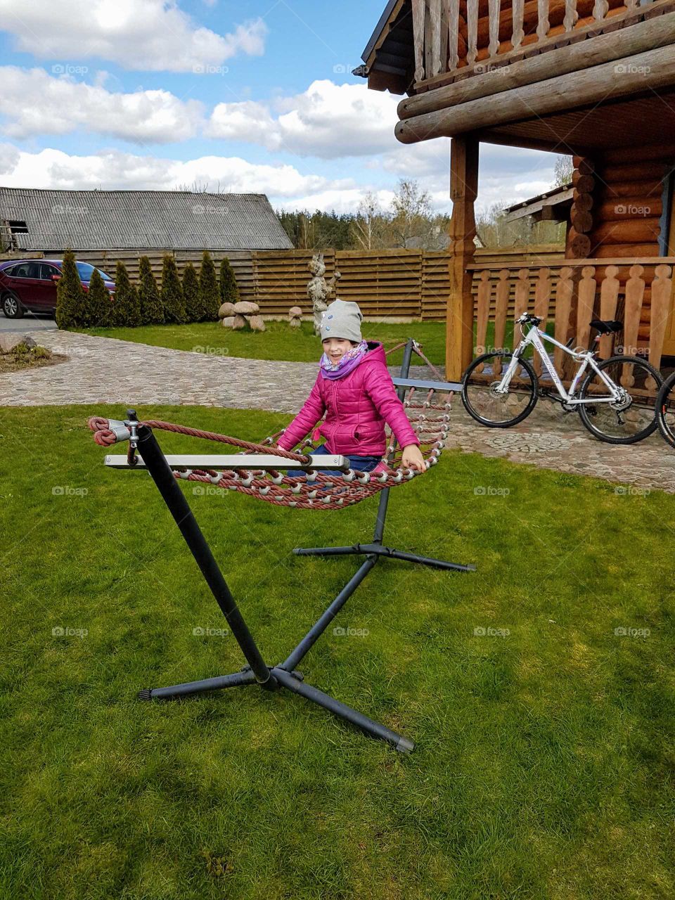 Playing in a backyard