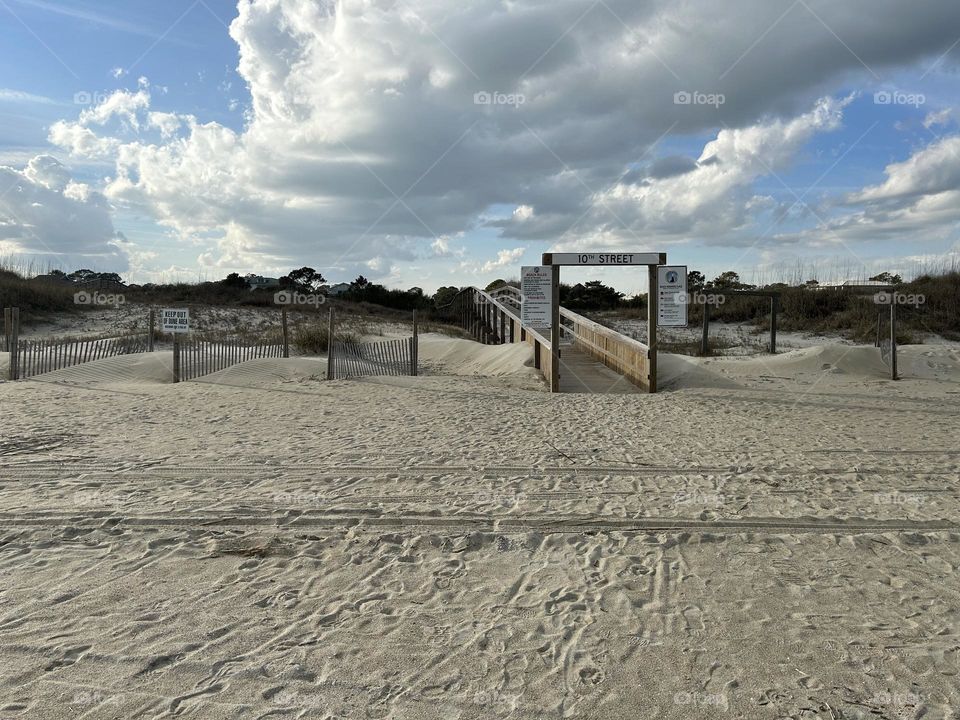Entrance to the boardwalk on the beach
