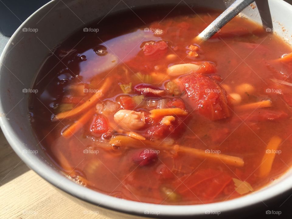 Tomato bean soup with carrots celery mushrooms no meat or dairy - vegan