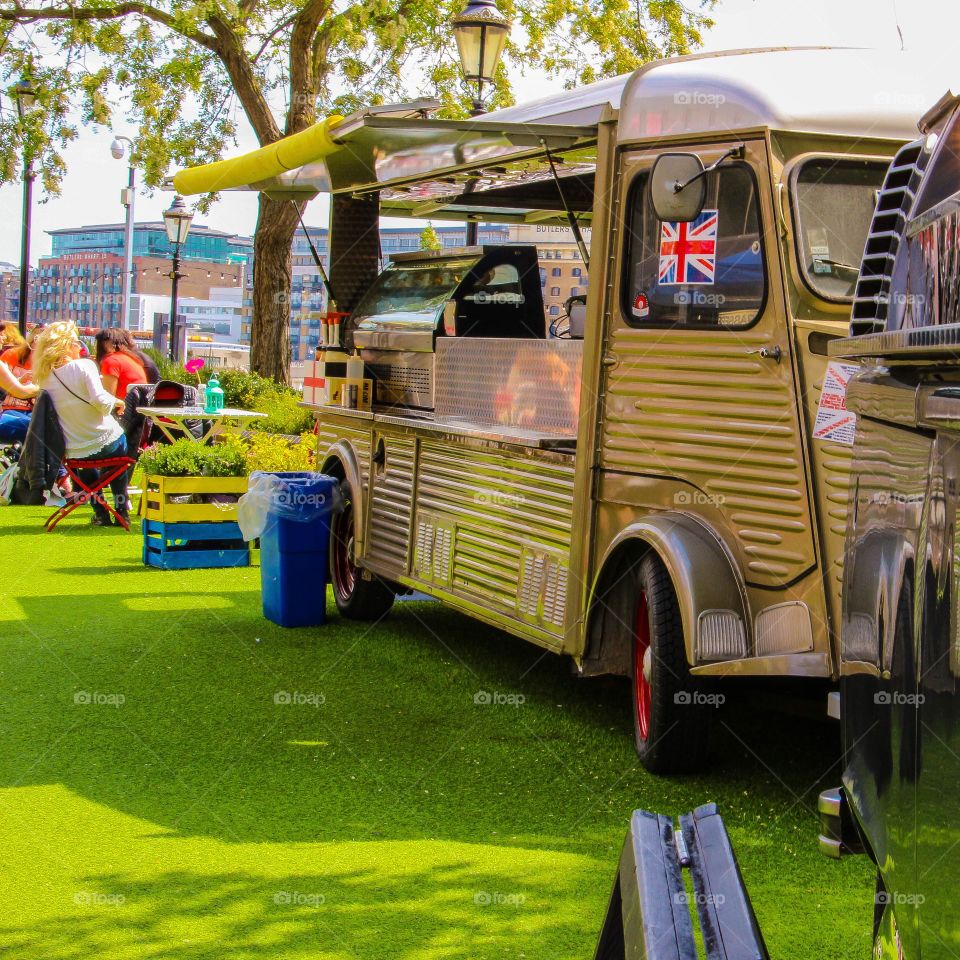 Food truck in London on a beautiful weather