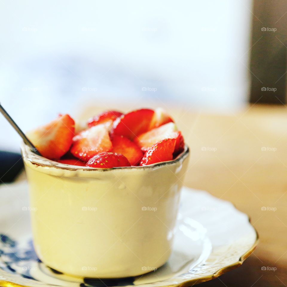 Strawberries in a small bowl for snack or Breakfast