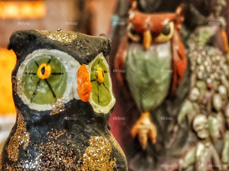 Handcrafted Halloween Owl Figurines