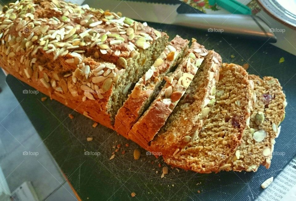 homebaked bread with nuts and cereals . homebaked 