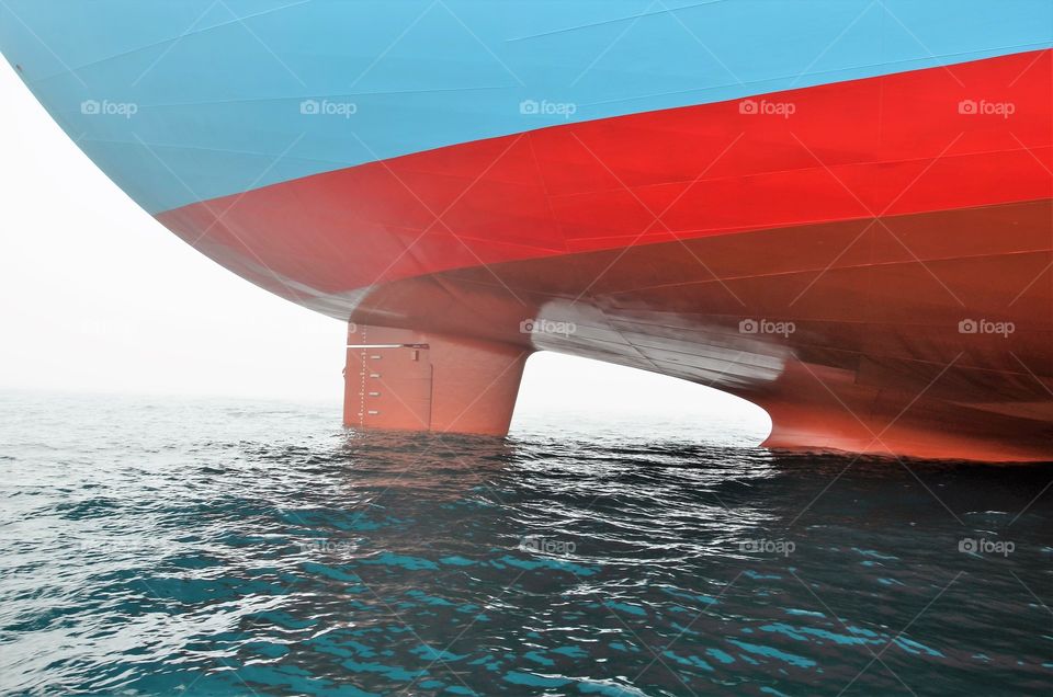 Aft part of container ship, visible rudder