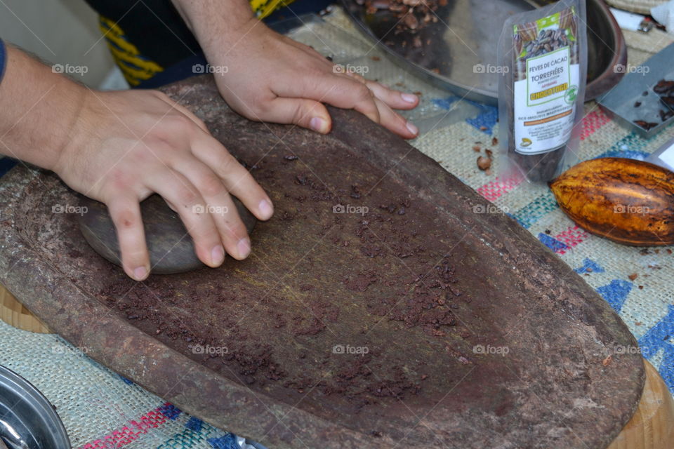 manual processing of cocoa beans