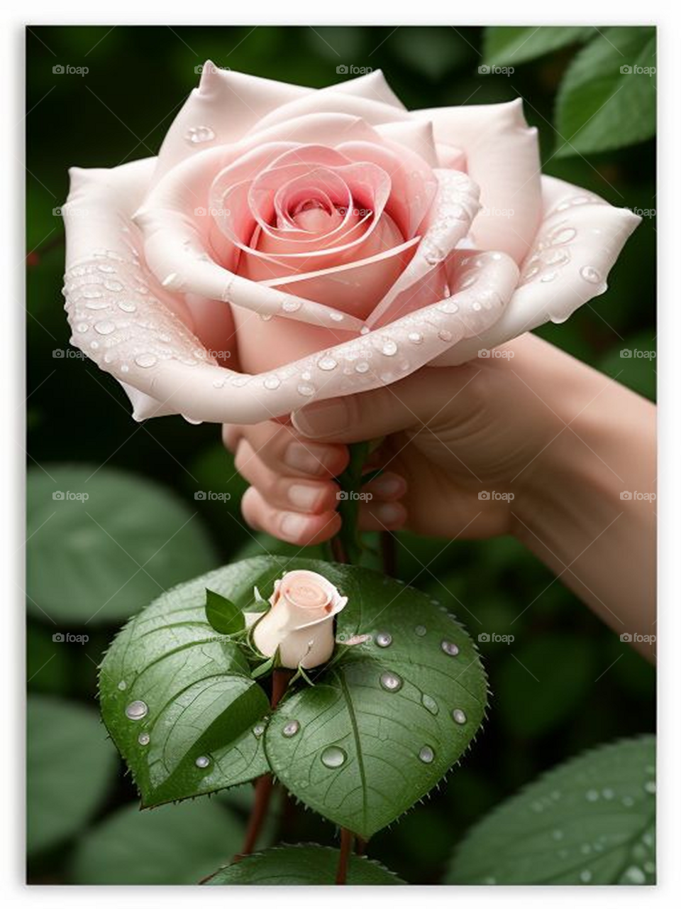 A rose moistened with dew drops