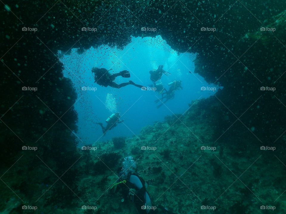Scuba divers swimming in sea