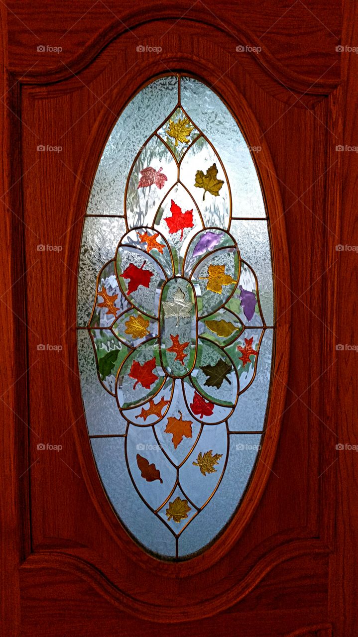 Leaded Glass Front Door with Fall Leaves!
