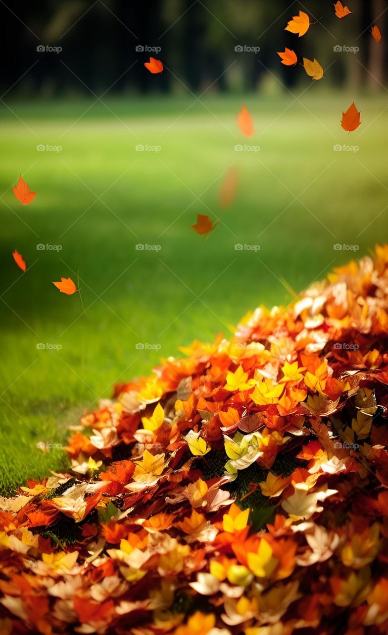 Golden and yellow leaves blowing in the wind