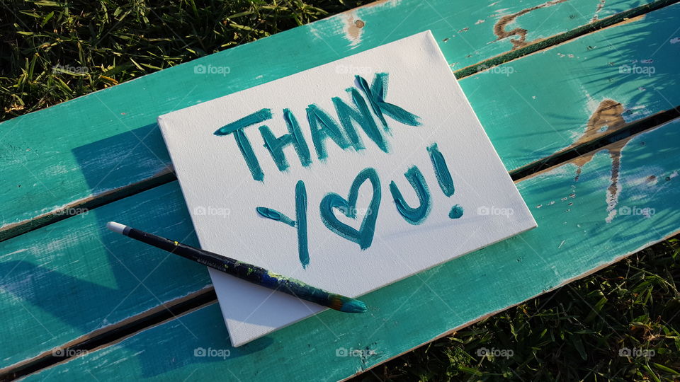 Hand painted thank you sign in teal.