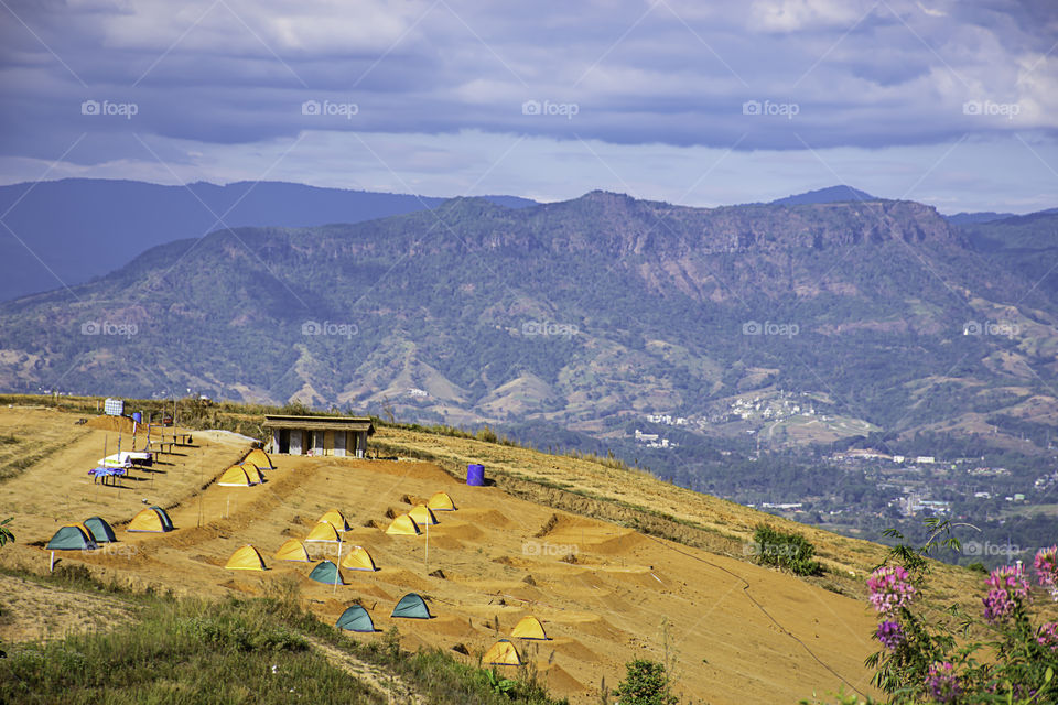 Tents for tourists on the mountain at Khao Kho of phetchabun in  Thailand.