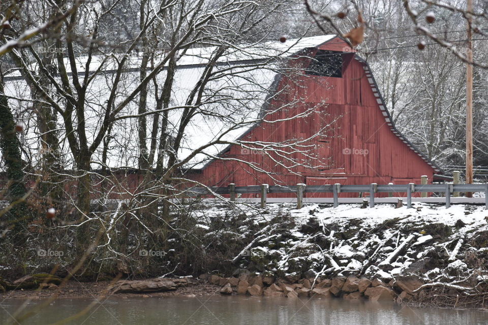winter red barn