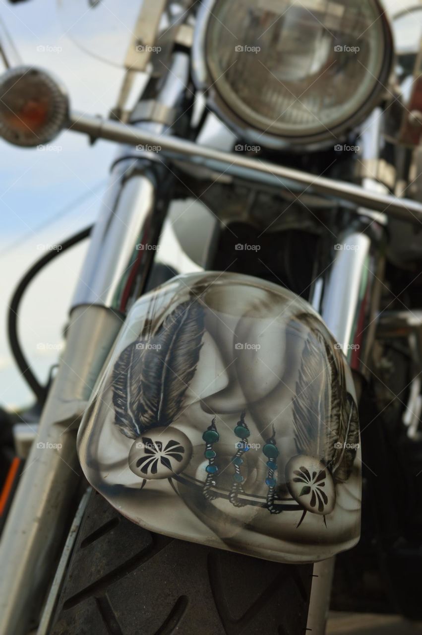 close-up photo of a motorcycle fender with airbrushing