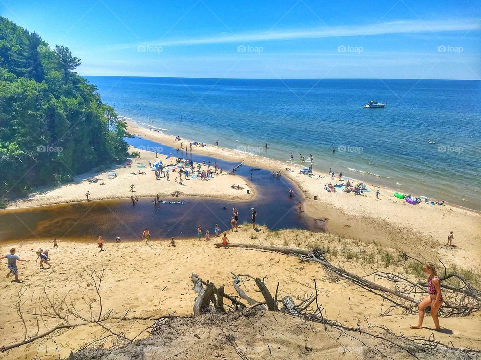 A river meets the beach