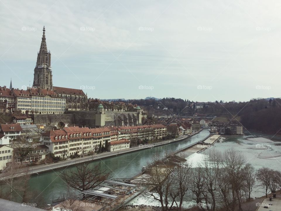 Landscape of the Old city of Bern and the Cathedral. Switzerland 