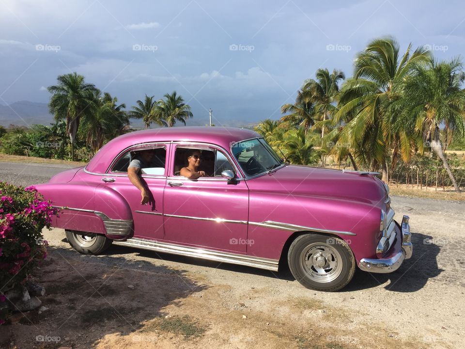 Pink car. Cuban old car oldtimer