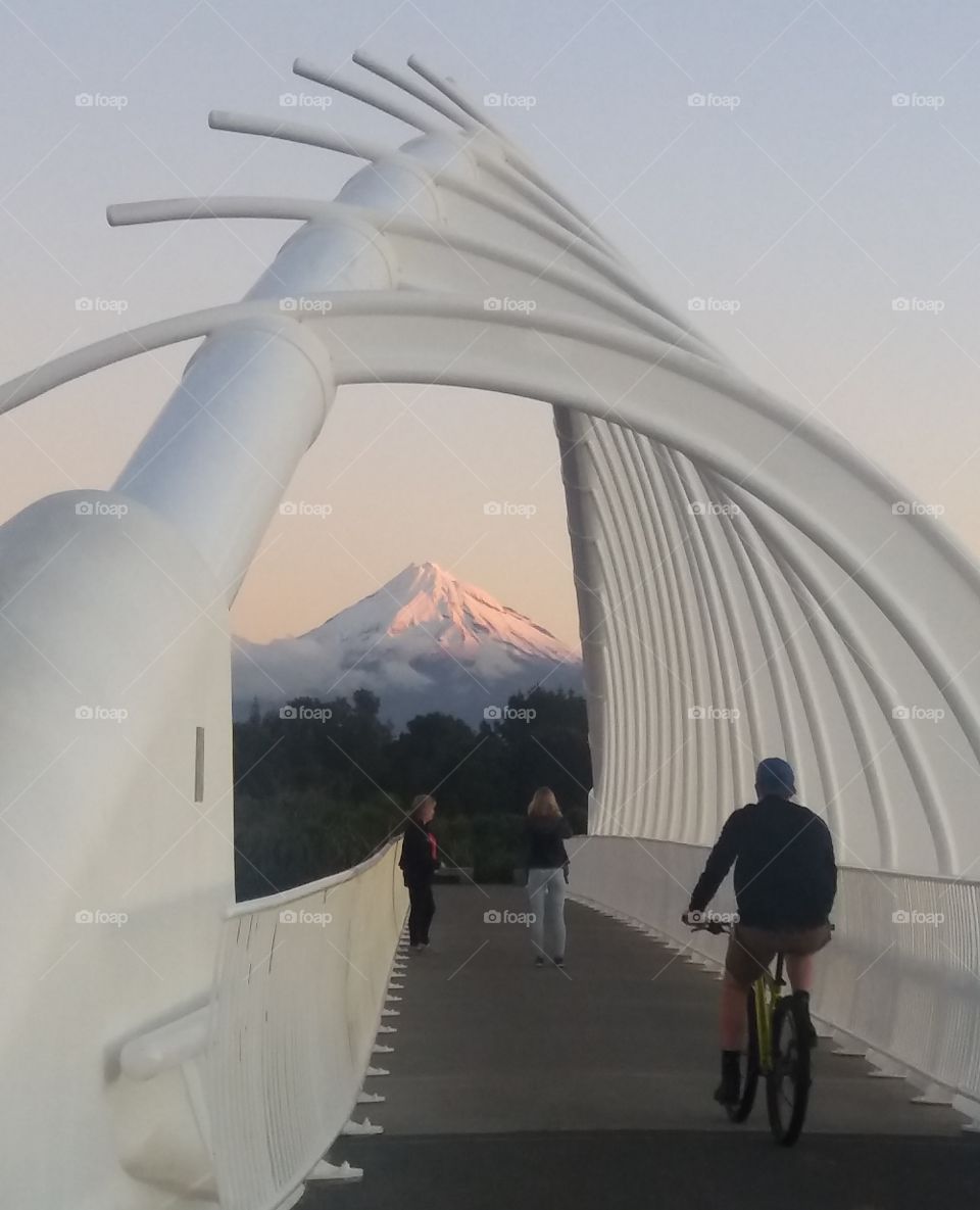 mountain through bridge