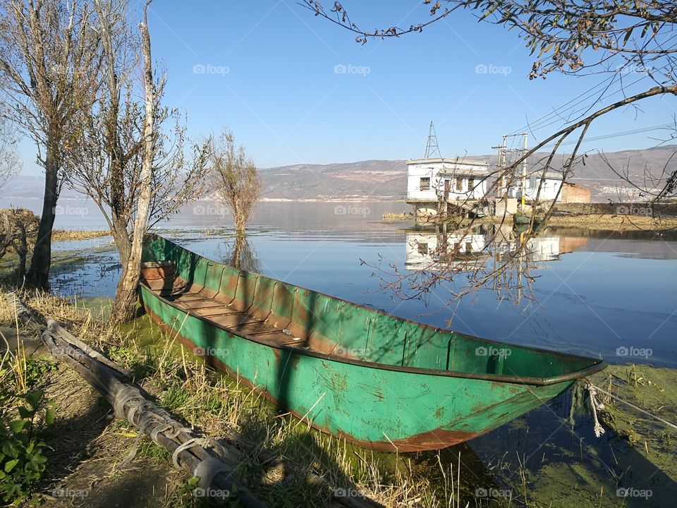 Fishing Boat on Er Hai Lake in Dali, Yunnan Province, China