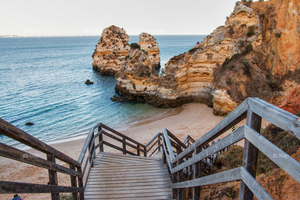View of steps in Praia do Camilo, Algarve