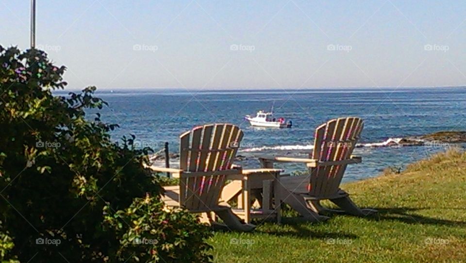 Adirondack Chairs with Lobster boat