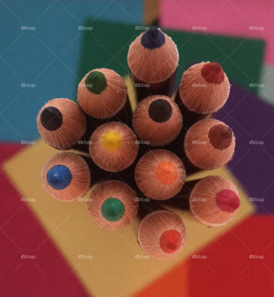High angle view of colorful pencils