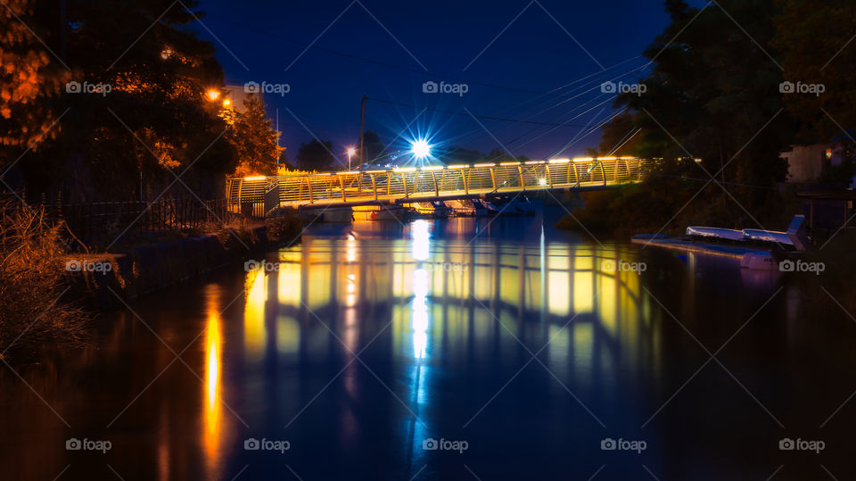 Illuminated bride over canal in Galway city, Ireland