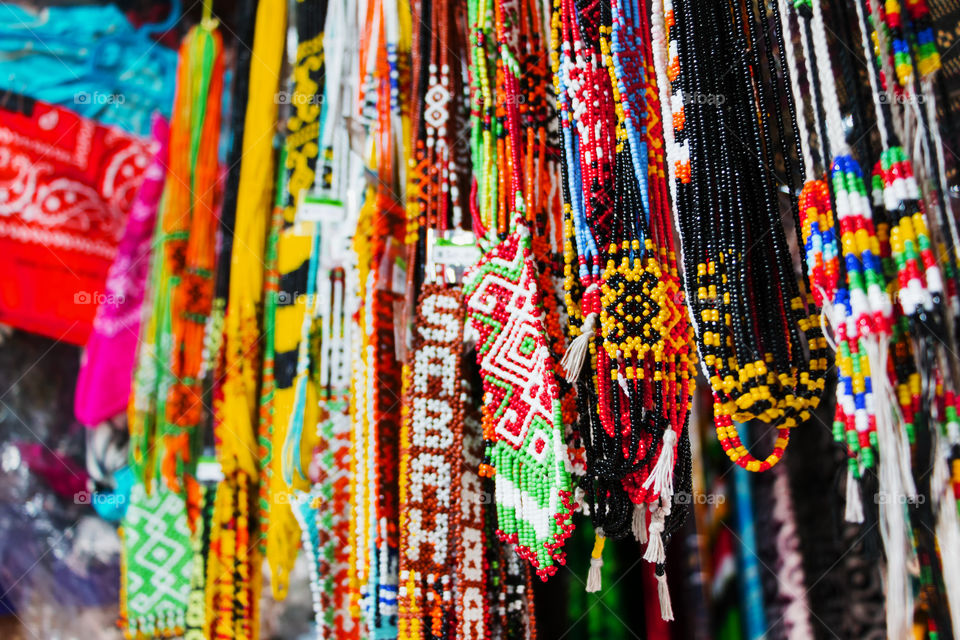 Sabah Borneo handicraft - Necklace selling at Filipino market. Selective focud