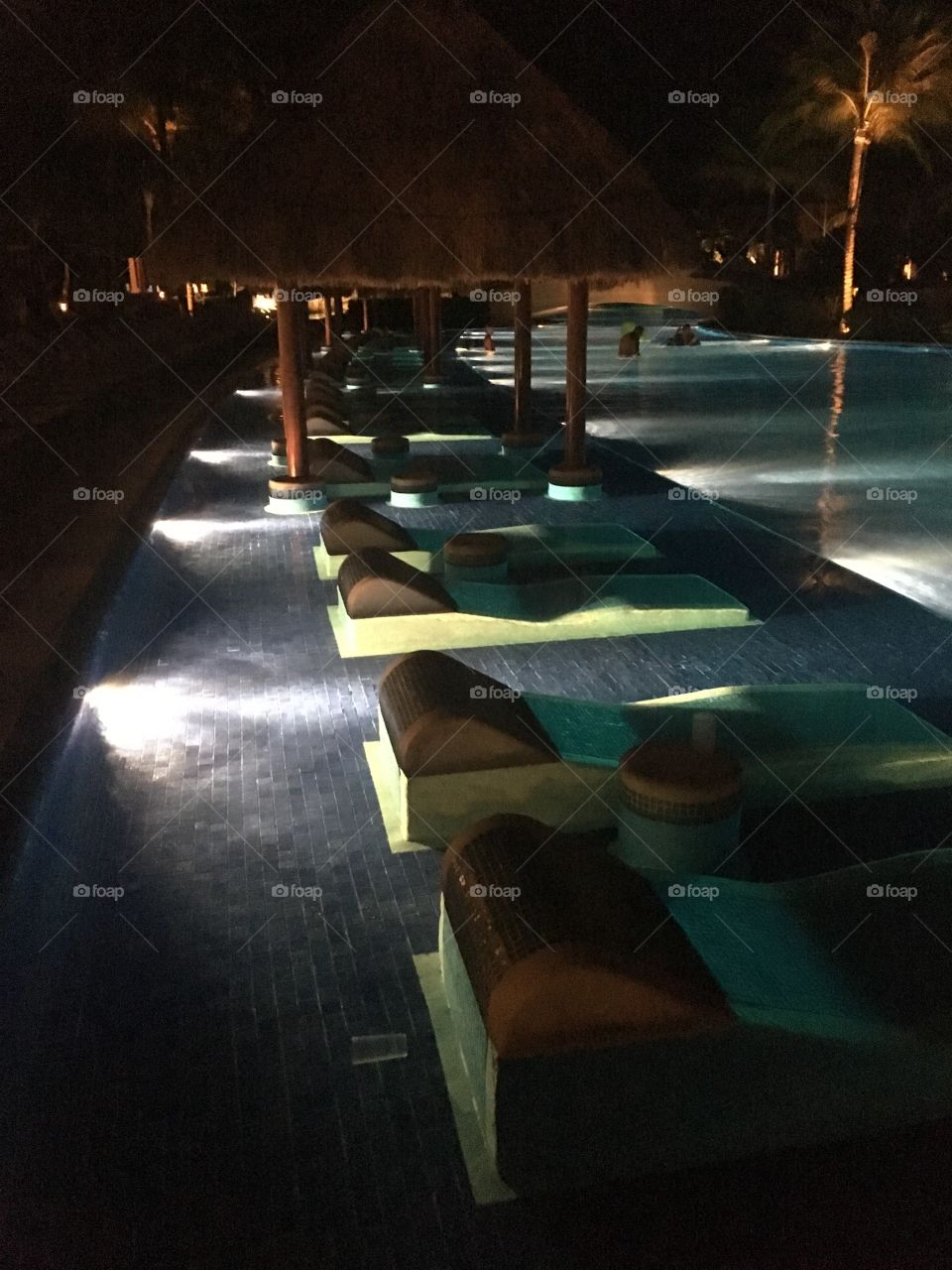 Relaxing in water at night . Riviera Maya mexico