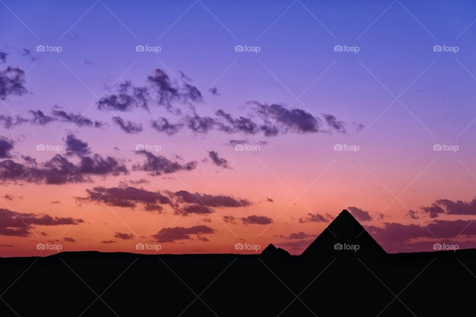 Beautiful twilight moment over The Great Pyramid of Giza